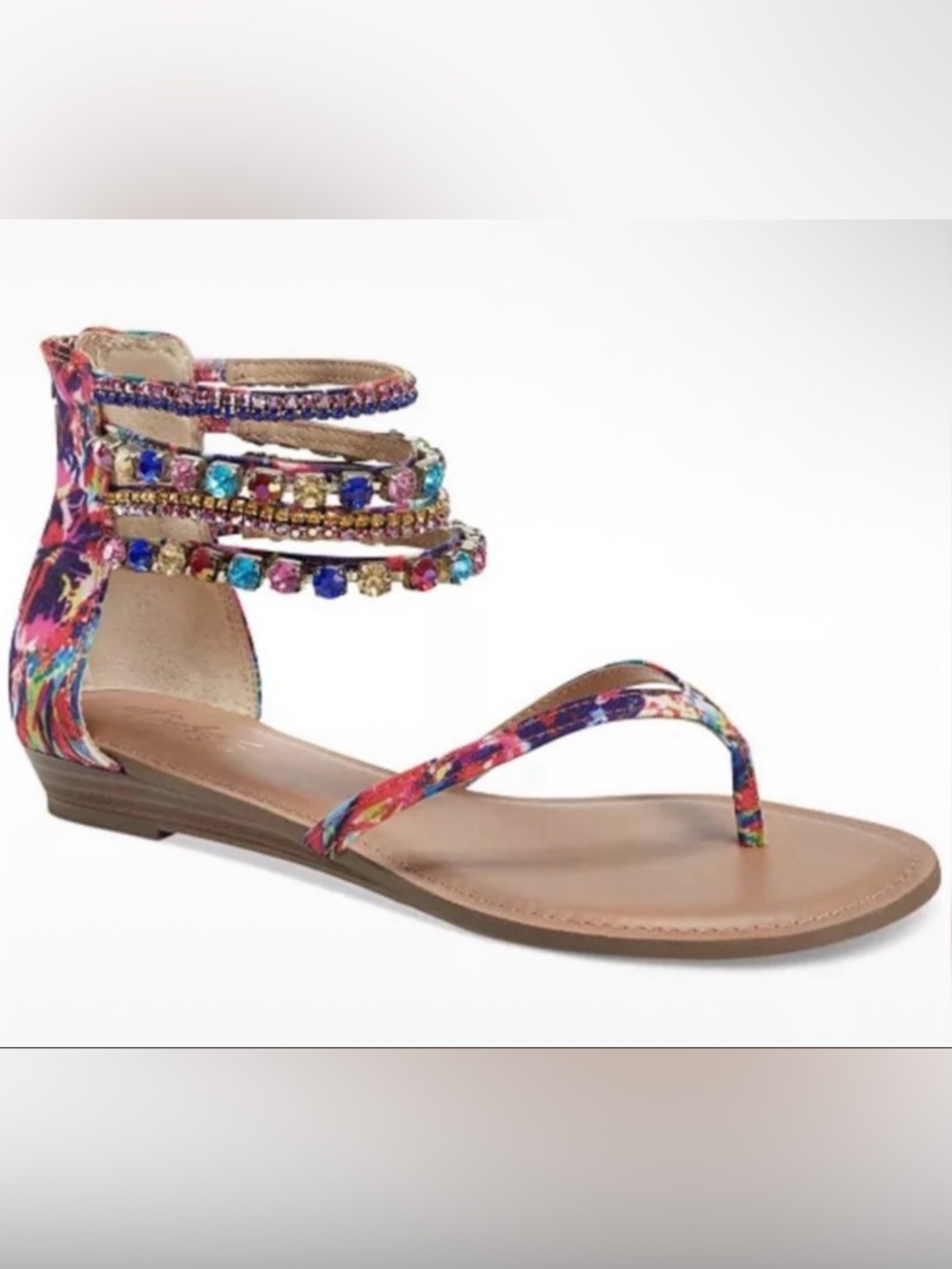Thalia Sodi Multicolor Gem-Embellished Ankle-Strap Flat Sandal